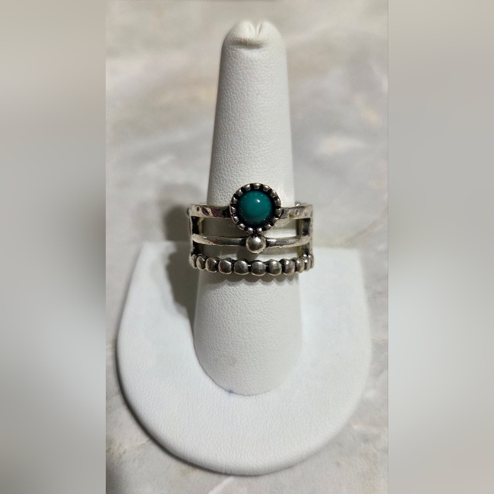 Sterling Silver Turquoise Stackable Ring Set - Green Stone